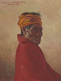 Elbridge Ayer Burbank, "Chief Geronimo Apache," 1899, Oil on canvas, 12" H x 10" W