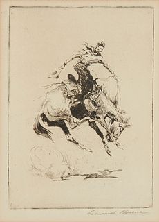 Edward Borein, (1872-1945), "Setting Pretty, No. 1", Etching and drypoint on paper, Plate: 7" H x 5" W; Sheet: 10" H x 6.75" W