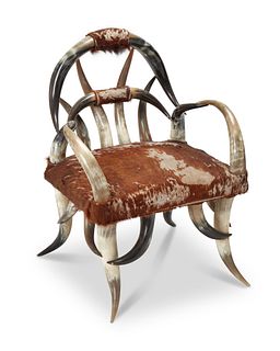 An American rustic cattle horn armchair