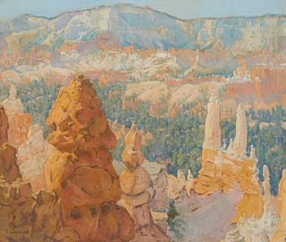 Ralph William Holmes, (1876-1963), "Lost City, Bryce Canyon", Oil on canvas, 24" H x 28" W