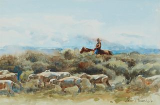 Grant Redden, (b. 1961), "Trailing the Yearlings," 1994, Watercolor on board, 10.125" H x 15" W