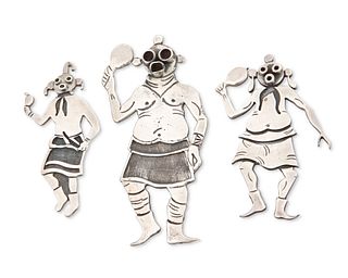 Three Hopi Mudhead figural brooches