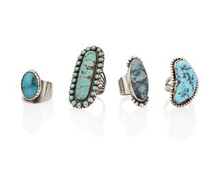 A group of Southwest-style sterling silver rings