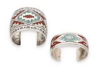 Two Southwest Santo Domingo style cuff bracelets