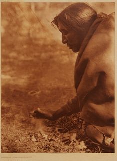 Edward S. Curtis (1868-1952), "Kindling Fire - Assiniboin," Plate 631 from "The North American Indian" Volume 18