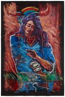 Darren Virgil, Native American Woman, Oil Pastel on paper, 30" H x 44"W