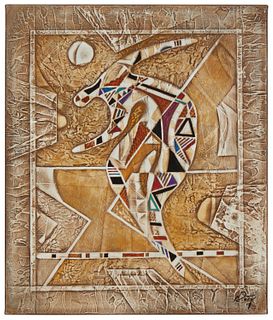 Neal Doty, (1941-2006), "The Expanding Man," 2002, Acrylic on embossed and collaged canvas, 24" H x 20" W
