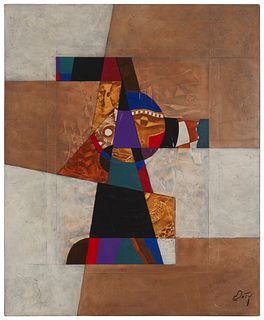 Neal Doty, (1941-2006), "Montezuma," 2002, Acrylic on embossed and collaged canvas, 35.75" H x 30" W x 1.5" D