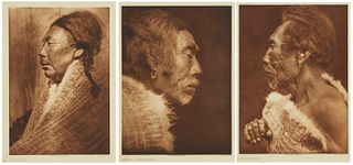 Edward S. Curtis (1868-1952), "Koskimo Woman," "Yakotlus -
Quatsino (Profile)," and "Koskimo Woman," Plate: 15.25" H x 11" W; Sheet: 21.875" W x 17.87
