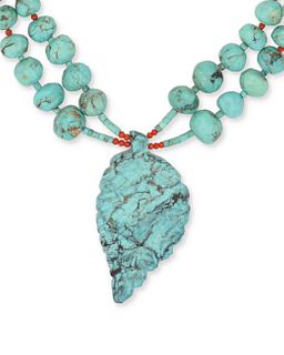 A Leekya-style Zuni carved turquoise necklace