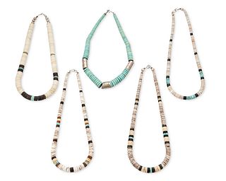A group of Southwest Pueblo style heishi and turquoise necklaces