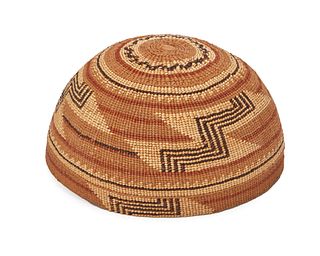 A polychrome Hupa/Yurok/Karuk basketry hat