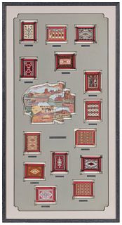 A framed group of Navajo "Legacy of Spider Woman" Southwest textile examples