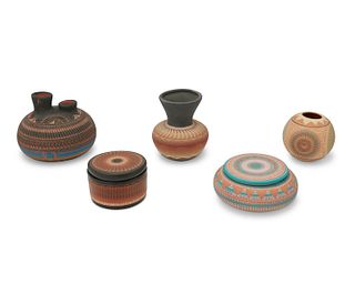A group of Navajo sgraffito pottery vessels