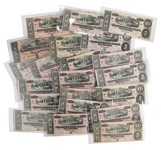 Group of 21 Confederate Bank Notes, $5 and $10 Denominations