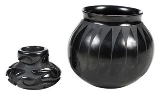 Two Santa Clara Blackware Pots