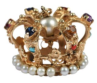 14kt. Multi Gemstone and Pearl Crown Pendant