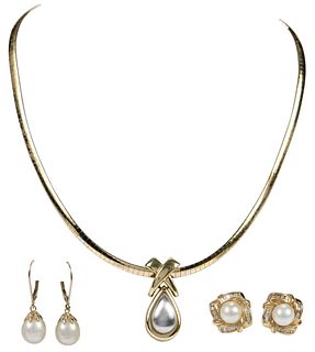14kt. Yellow Gold Pearl Earrings and Necklace