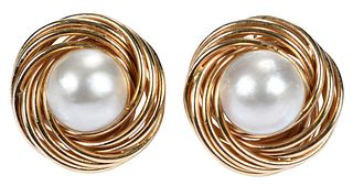 14kt. Mabe White Pearl Earrings