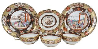 Group of Eight Rockefeller Pattern Chinese Export Table Objects