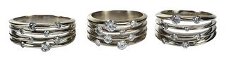 Two Diamond, One Moissanite 14kt. Ladies Modern Rings