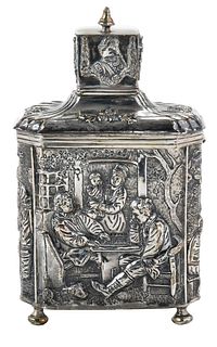 Continental Silver Tea Caddy with Figures