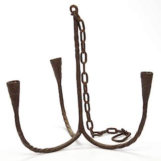 WROUGHT-IRON THREE-ARM DIMINUTIVE CANDLE CHANDELIER