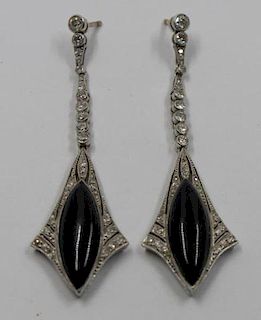 JEWELRY. French Art Deco Onyx and Diamond Earrings