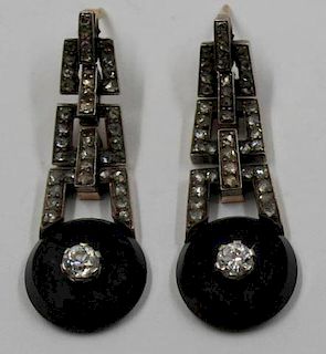 JEWELRY. Vintage Diamond, Onyx, and Gold Ear