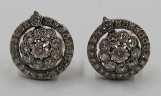 JEWELRY. Vintage Platinum and Diamond Ear Clips.