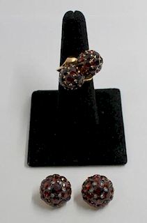 JEWELRY. Retro Garnet and 18kt Rose Gold Grouping.