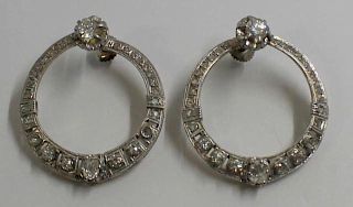 JEWELRY. Diamond and 18kt Gold Hinged Ear Hoops.