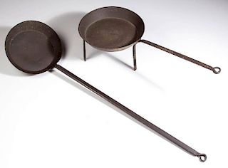 WROUGHT-IRON HEARTH SKILLETS, LOT OF TWO
