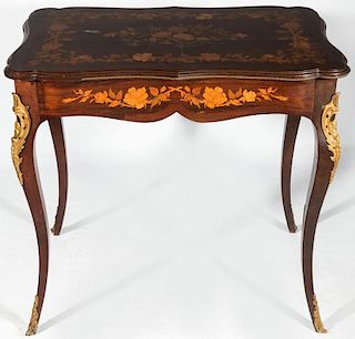 A CIRCA 1900 BRONZE MOUNTED SIDE TABLE WITH INLAY