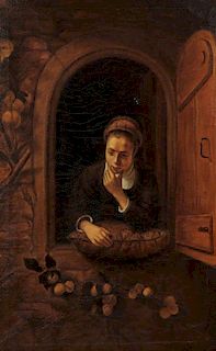 19TH C. O/C THE DAYDREAMER, AFTER NICOLAES MAES