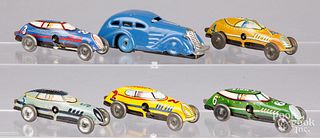 Five Marx tin wind-up speedway racers