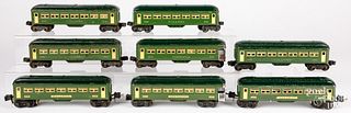 Eight Lionel train cars