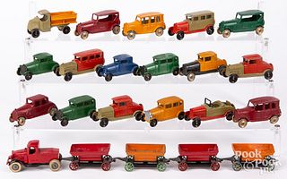 Eighteen slush metal Tootsie Toy vehicles
