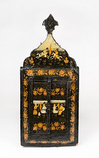 A Persian Qajar Painted Cased Mirror