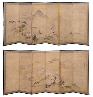 Pair of Japanese Six-Panel Folding Room Screens