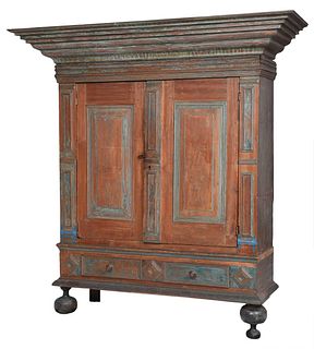 Early American Paint Decorated Gumwood Kast
