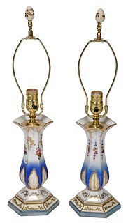 Pair of Floral and Gilt Decorated Porcelain Lamps