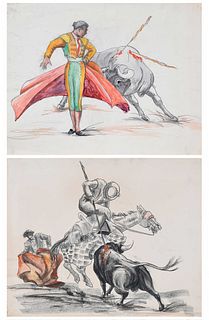 Malvina Hoffman Two Bullfighter Watercolors