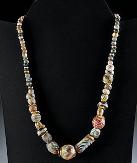 Necklace w/ Roman Glass Beads, Gold Foil Spacers
