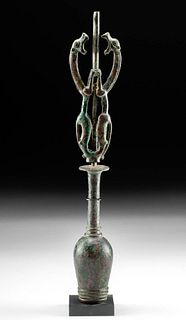 Ancient Luristan Bronze Finial Abstract Zoomorphs