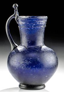 9th C. Islamic Glass Pitcher Cobalt Blue