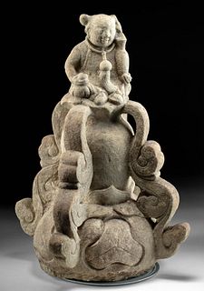 Chinese Ming Dynasty Stone Sculpture Dragon Girl Finial