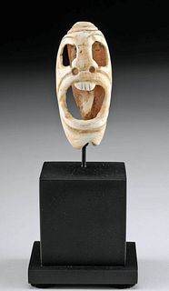 Rare Maya Carved Shell Tinkler w/ Screaming Skull Face