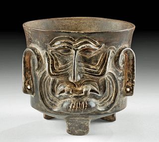 Maya Tripod Cylinder Vessel w/ Huehueteotl Face