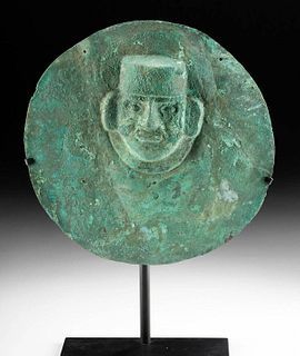Large Moche Copper Disc Pectoral w/ Repousse Face